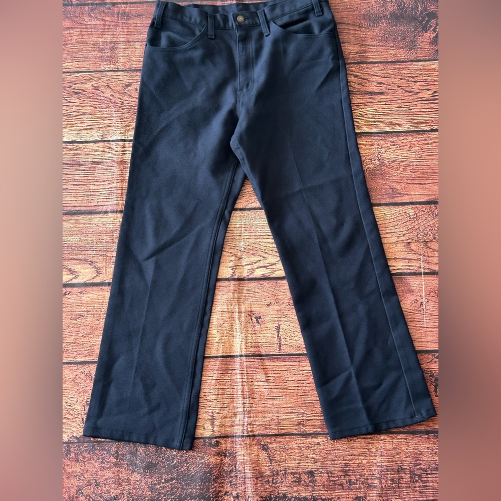 Vintage 80's Levi's Dacron Pants Navy Dress Pleated Slacks Men 34x32 Made In USA